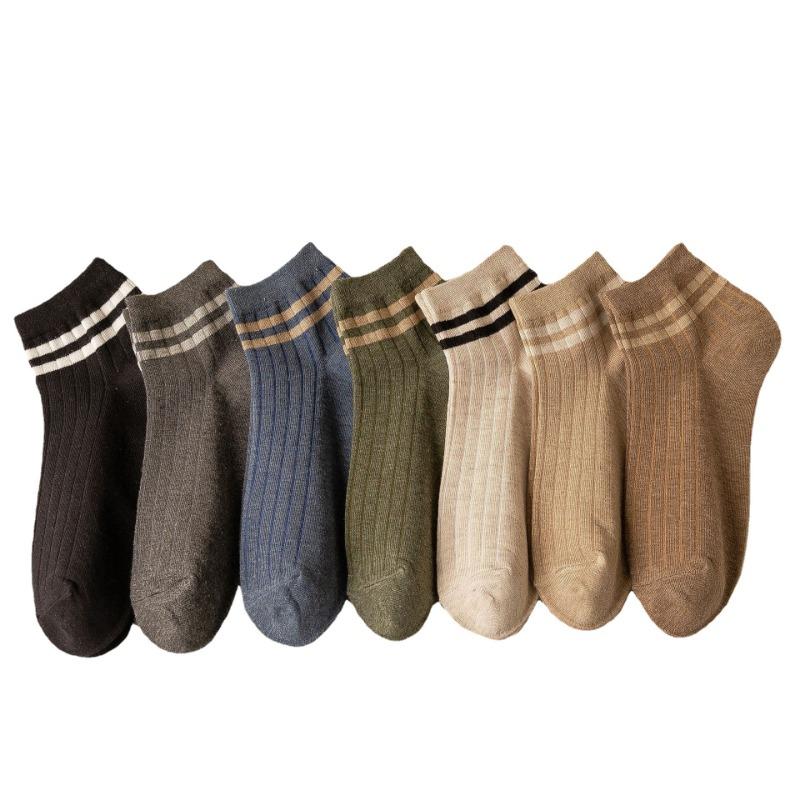 Men Spring and Summer New Two Bar Simple Sports Cotton Breathable Sweat Absorbing Short Tube Socks