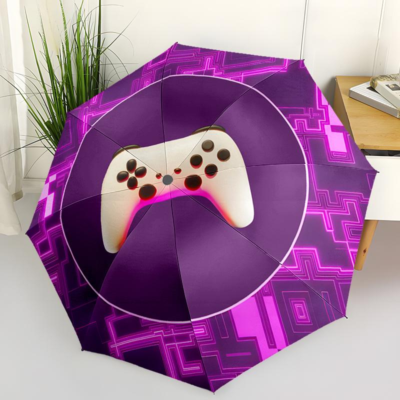 Game Console Theme Folding Umbrella-Fashionable Auto-Open Design 8 Iron Ribs Plastic Handle Foldable Sunshade,Perfect Gifts