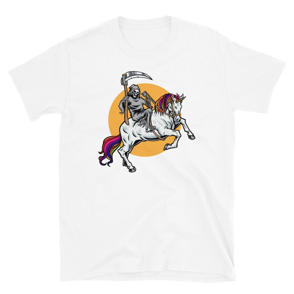 Grim Reaper Riding Unicorn Fantasy Mythical Gift Short-Sleeve Unisex T-Shirt S разноцветный