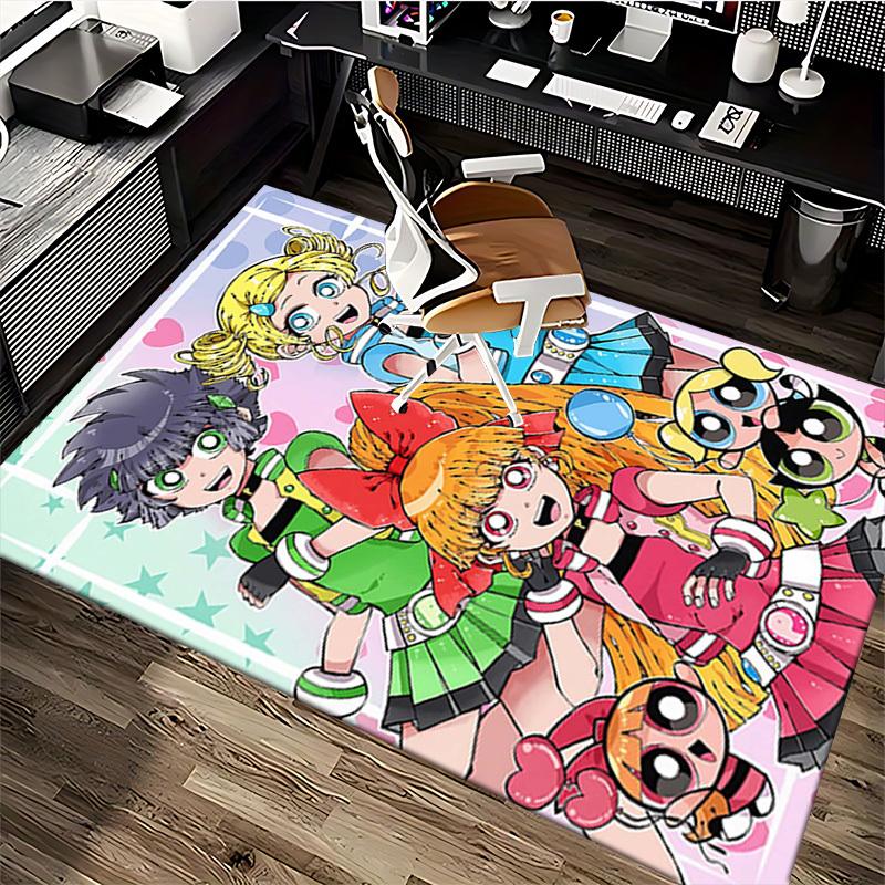 1pc Powerpuff Girls Anime Cartoon Design Office Chair Mat Non-Slip Carpet for Home Decor, Living Room, Bedroom, Game Room - Perfect Gift for Any Occas