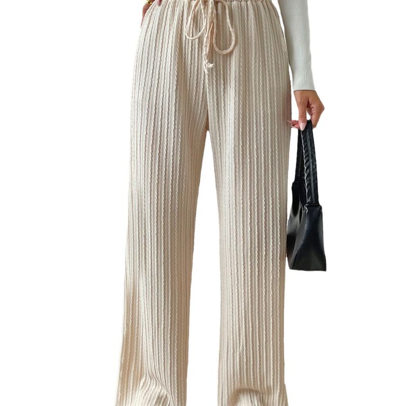 Fashion 2024 New Arrival Knot Waist Texture Knitting Wide Leg Pants Elastic High Waist Pure Color Casual Loose Straight-leg Women's Clothing