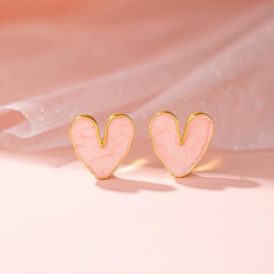 Love Stud Earrings Women's Light Luxury Niche Design Sense Pink Heart Texture Earrings Peach Heart Earrings