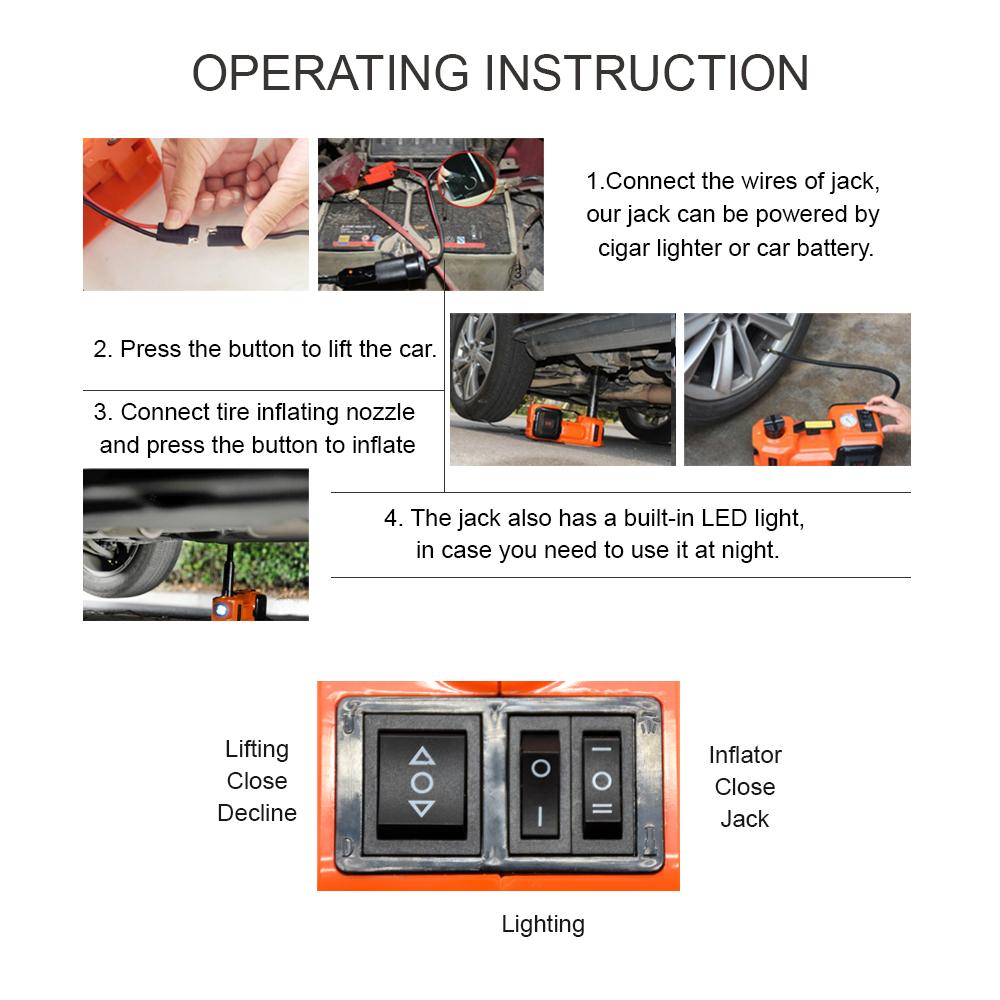 Household DC12V 5T 2 in 1 Electric Hydraulic Car Jack Easy-Operate Emergency Tool with Air Pump to Lift Car