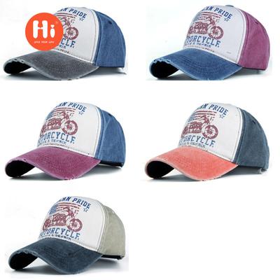Cotton Five-piece Printing Motorcycle Baseball Cap Truck Cap Made Old Washed Hat Outdoor Visor Hot