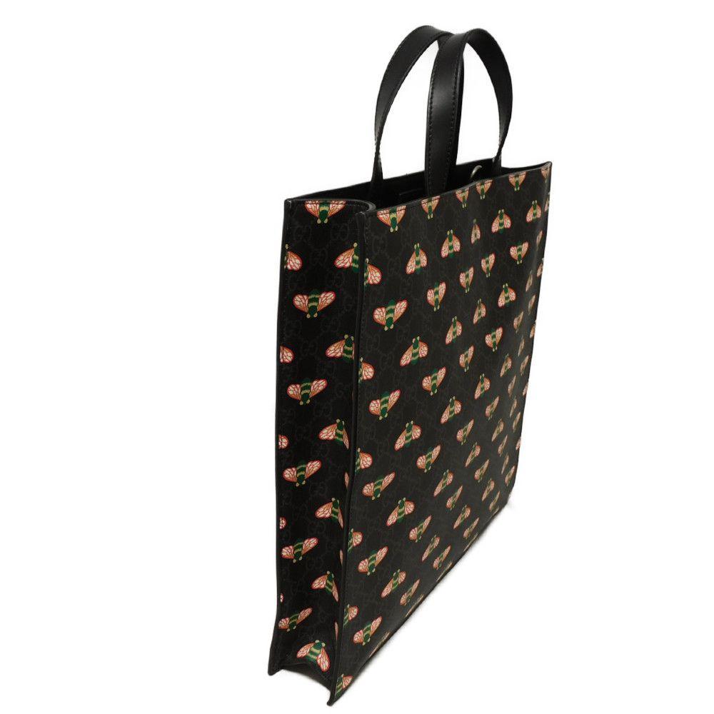 Used GG Supreme Bee Tote Bag In Black with Logo Embossed Calfskin Bee All-Over Print (Size 681298, UIEBN 1058, 7924)