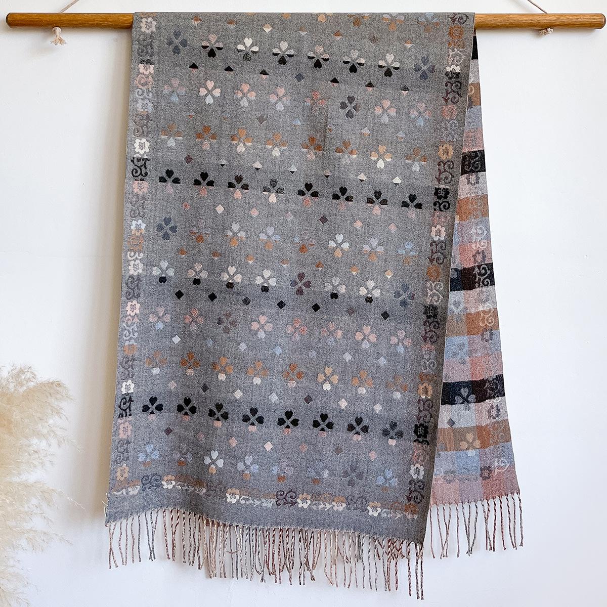 

Шарф Женский Зимний С Бахромой Шаль Этнический Стиль Геометрический Универсальный Кашемировый Утепленный Теплый И Ветрозащитный Шарф Двойного Назначения 200x65cm