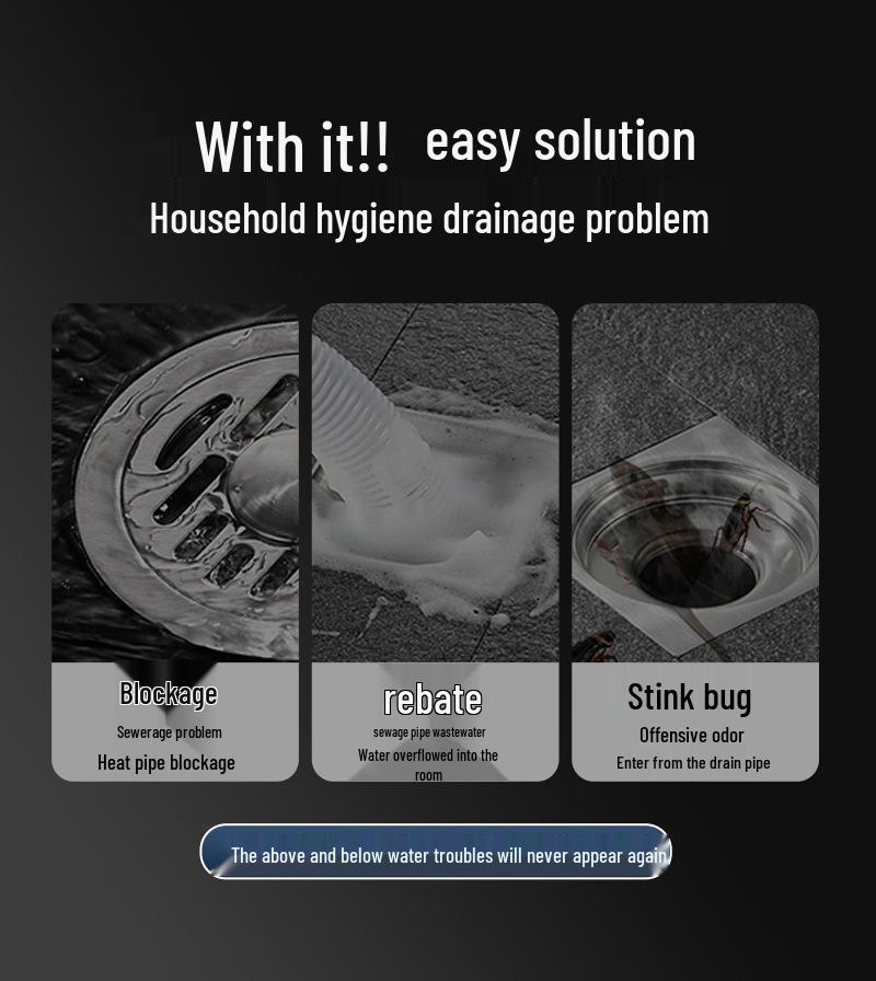 Gunmetal Gray 304 Stainless Steel Odor-Resistant Floor Drain with Copper Core for Shower & Washing Machine.