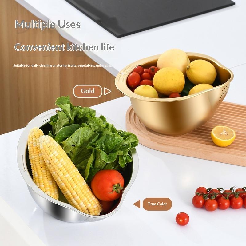 New Rice Washer Strainer Bowl Stainless SteelRice Washing Bowl Rice Sieve Colander Fruit and Vegetable Strainer Kitchen Tools