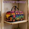 Bolsa de Lona Acolchada con Estampado de Autobús y Naturaleza Gran Capacidad para Viaje con Bordado Floral y de Diseño para Mujeres y Hombres