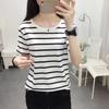 Women Striped Short Sleeve T‑Shirt Japanese Korean Casual Crew Neck Loose Summer Slim Fit Basic Top