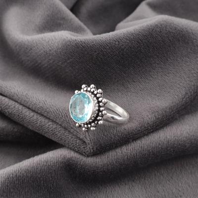 Hemelsblauwe Topaas Edelsteen Ring, Handgemaakte Zilveren Sieraden, 925 Sterling Zilveren Ring, Verfijnde Zilveren Topaas Ring Cadeau Voor Zus