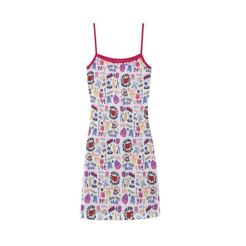 Pure Desire Spice Girl One-word Shoulder Waist Sexy Hip-wrapped Age-reducing Printed Suspender Dress Women