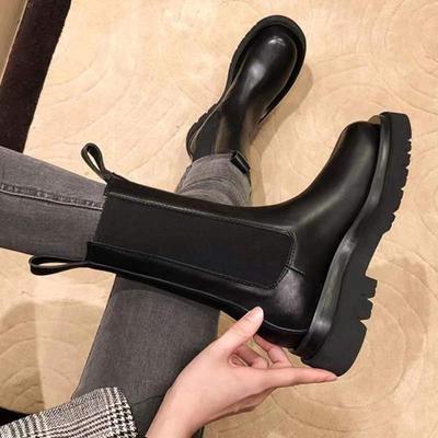 The Same Martin Boots Women's British Style Spring and Autumn Single Boots Locomotive Medium Tube Cigarette Boots Thick-soled Chelsea Short Boots