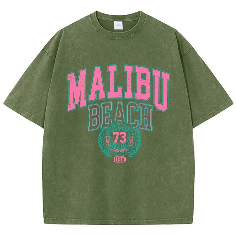 Camiseta de Manga Corta Oversize para Hombre con Estampado de Luna y Sol Camisa Lavada Retro Top de Verano
