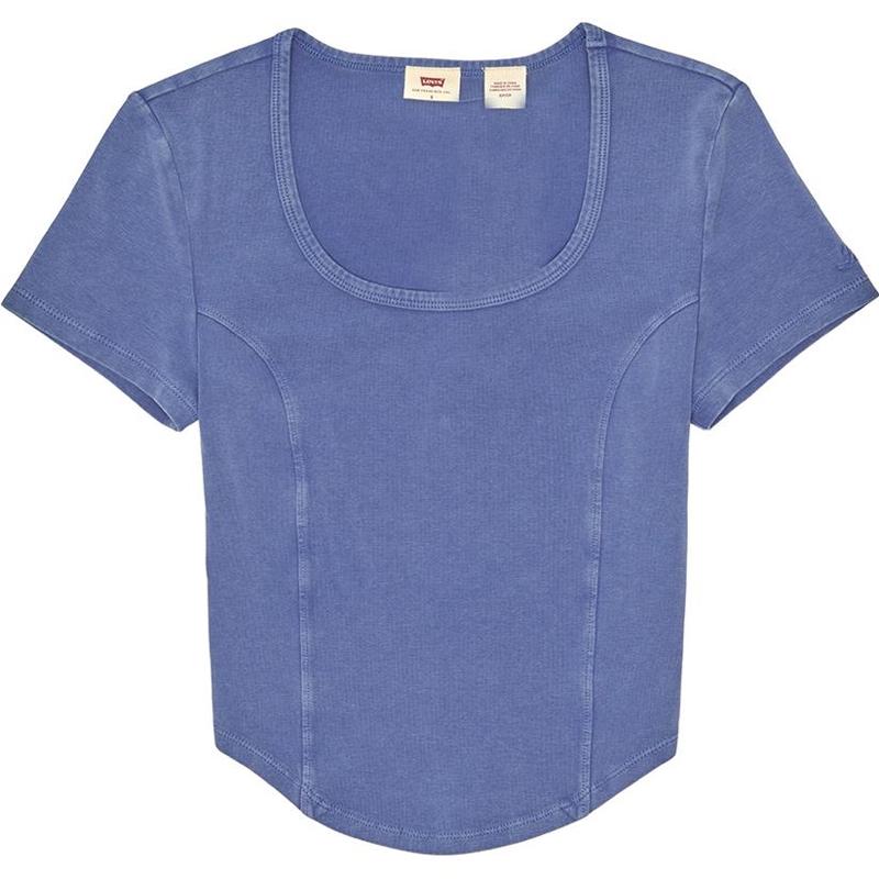 Levis Solid Color U-Neck Pullover Short Sleeve T-Shirt Women Tops Purple 0019V-0000