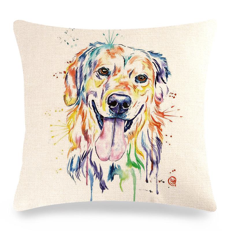 Creative Hand-Drawn Colorful Pet Dog Digital Printing Short Plush Pillow Covers For Car Sofa Office Cushion Cover Home Goods