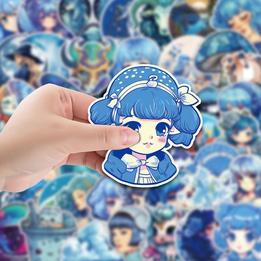 50 Blue Girl Graffiti Stickers Car Mobile Phone Water Cup Decoration Stickers Waterproof Creative Notebook Hand Note Stickers