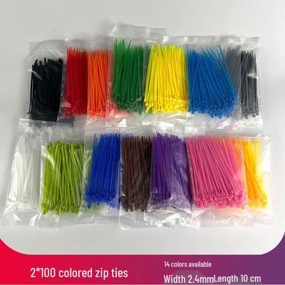 Mehrfarbige Nylon-Kabelbinder - 2x100er Pack, Klein 2,4 mm Breit in Blau, Rot, Gelb, Grün, Orange, Schwarz, Weiß & Rosa