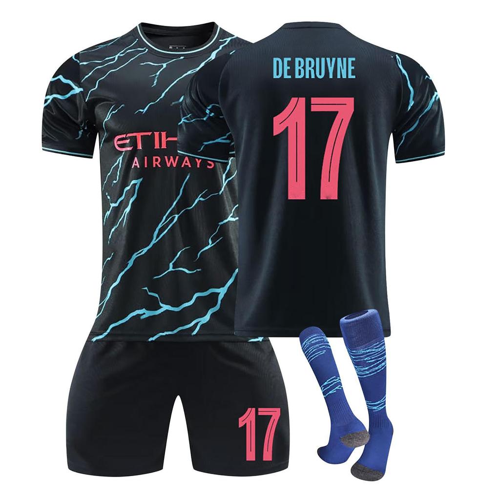 2324 Manchester City 2 Auswärts-Fußballtrikots, kurzes Strumpfhosen-Set, neue Saison, kurzes Strumpfhosen-Set in Erwachsenen- und Kindergröße