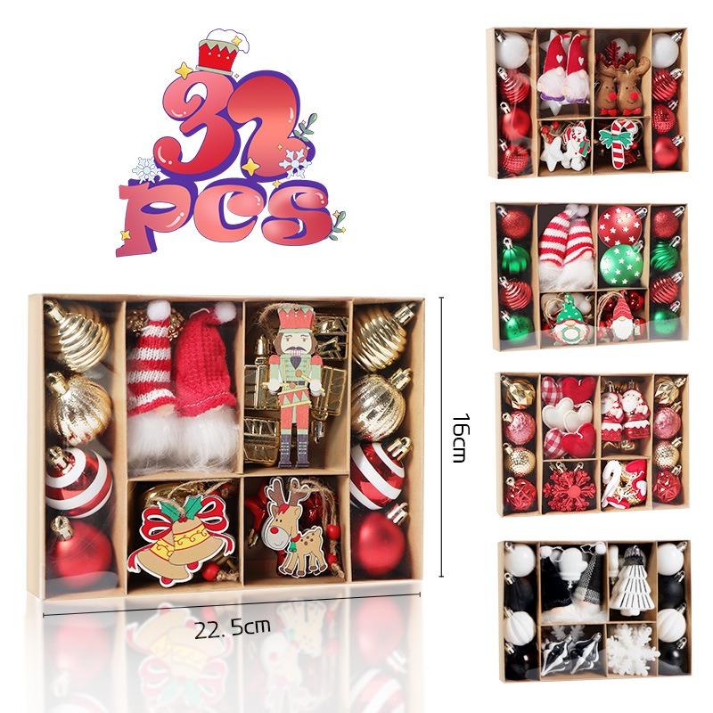 32ks/sada Sada vánočních ozdob na stromeček Elektrogalvanicky pokovené Malované Závěsné dekorace na Vánoce Narozeniny Dřevo Tkanina PS Sváteční dekorace
