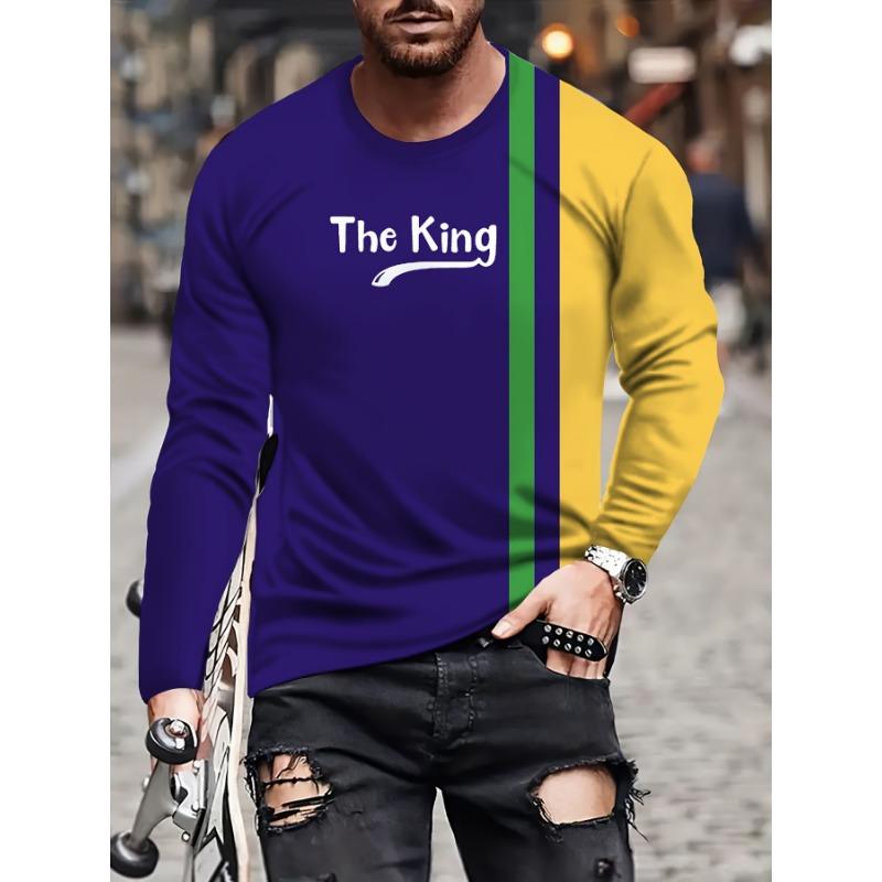 

Мужская футболка с длинным рукавом с цветными блоками и принтом King - повседневная и удобная спортивная одежда с 3D-принтом L