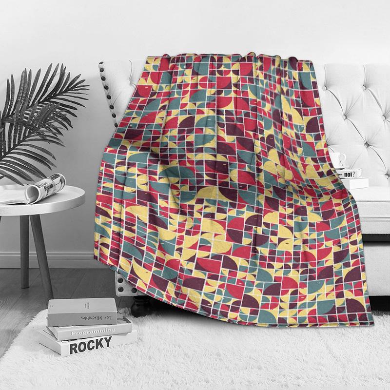 Geometric Mosaic Knit Blanket Square Pattern Soft Cozy Throw Blanket for Sofa Bed Decoration Gift