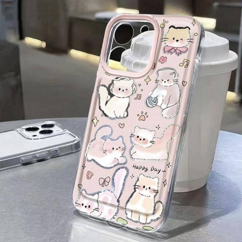 White Cartoon Cat Phone Case IPhone 16 Pro Max 14 15 16 Plus 13 14 12 11 Pro Max Transparent Shockproof Mobile Phone Case