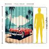 Vintage Red Convertible Seaside Scenery Shower Curtain Exquisite Artistic Pattern Waterproof Bathroom Hanging Curtain Easy-Clean