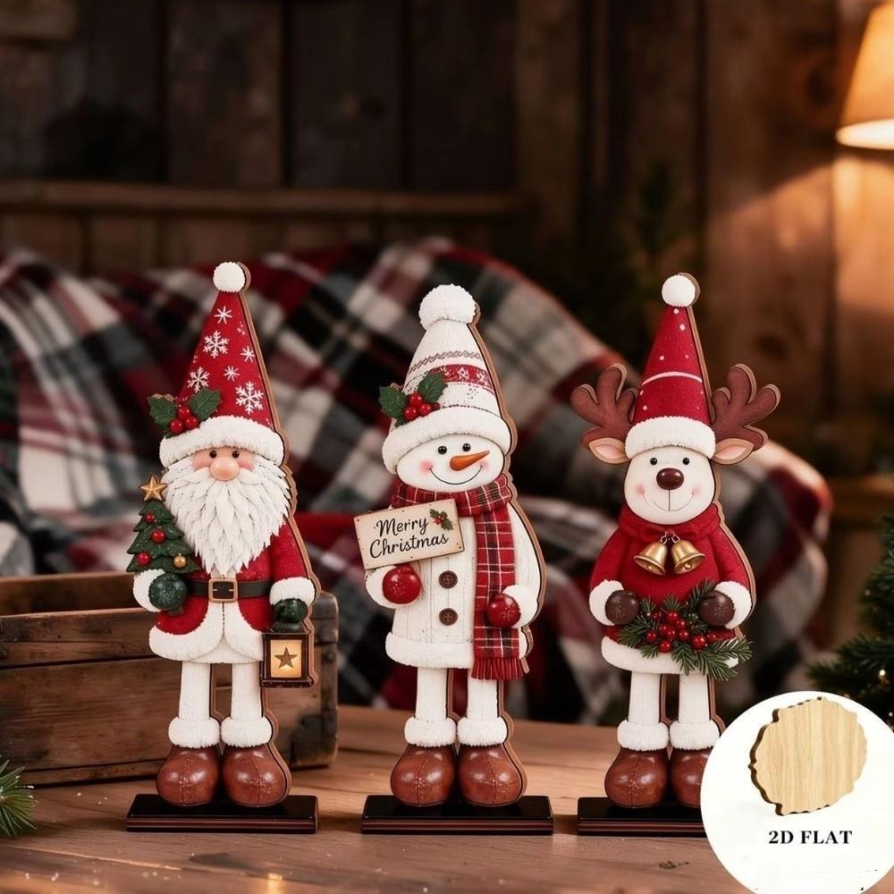 3Pcs Vintage Santa Snowman Reindeer Figurines Set Christmas Table Plaques  Festive Atmosphere