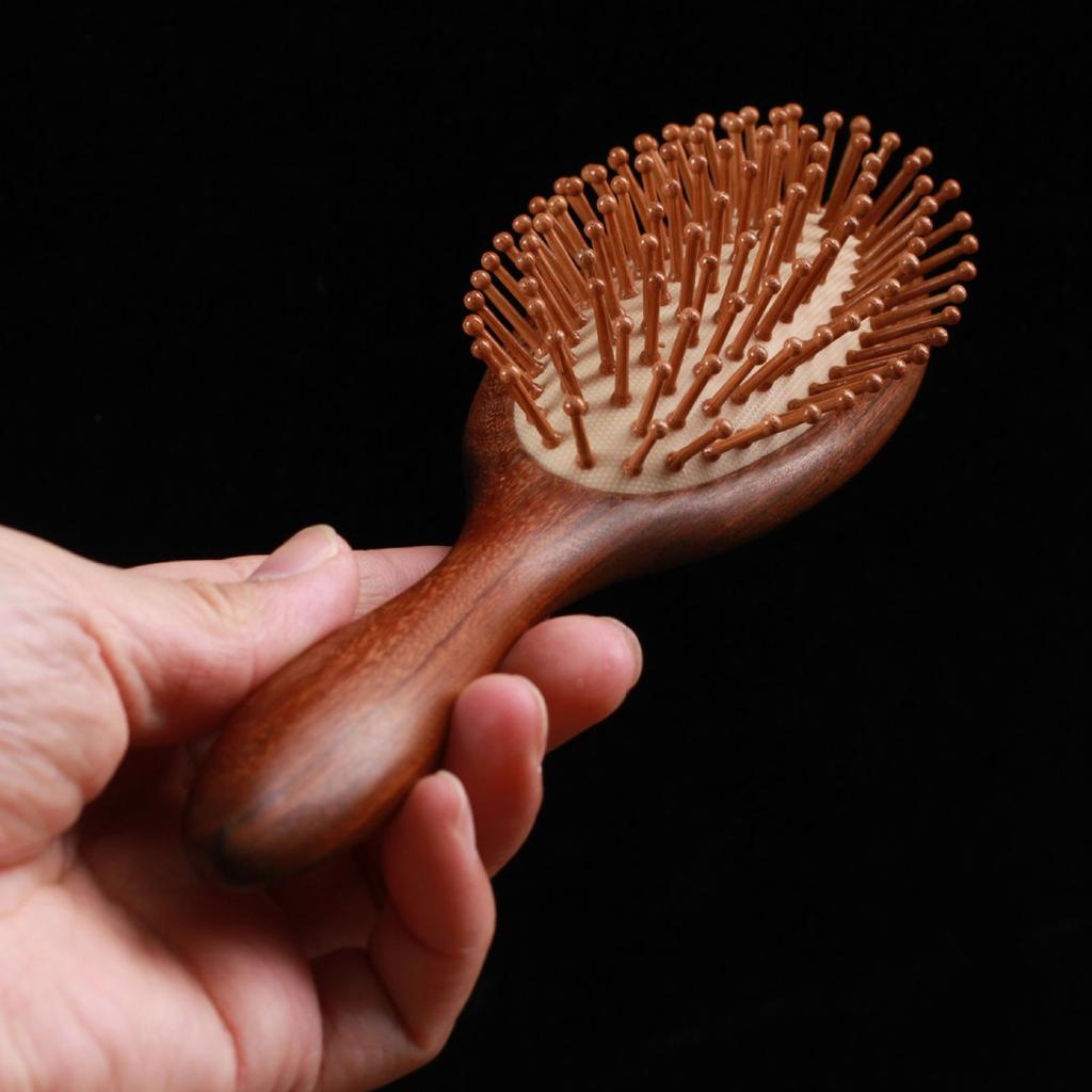 Air Cushion Comb Wooden Handle Detangling Hair Brush Scalp Massage Comb with Cleaning Brush
