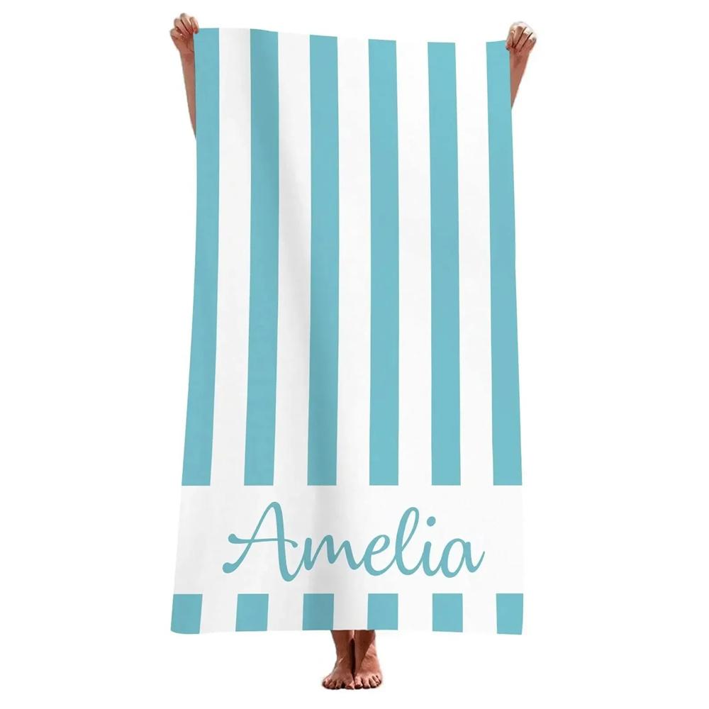 

Striped Beach Towels Custom Name Beach Towel 3d Printed Microfiber Beach Towel Water Absorbing Personalized Bath Towel 50x100cm светло-синий
