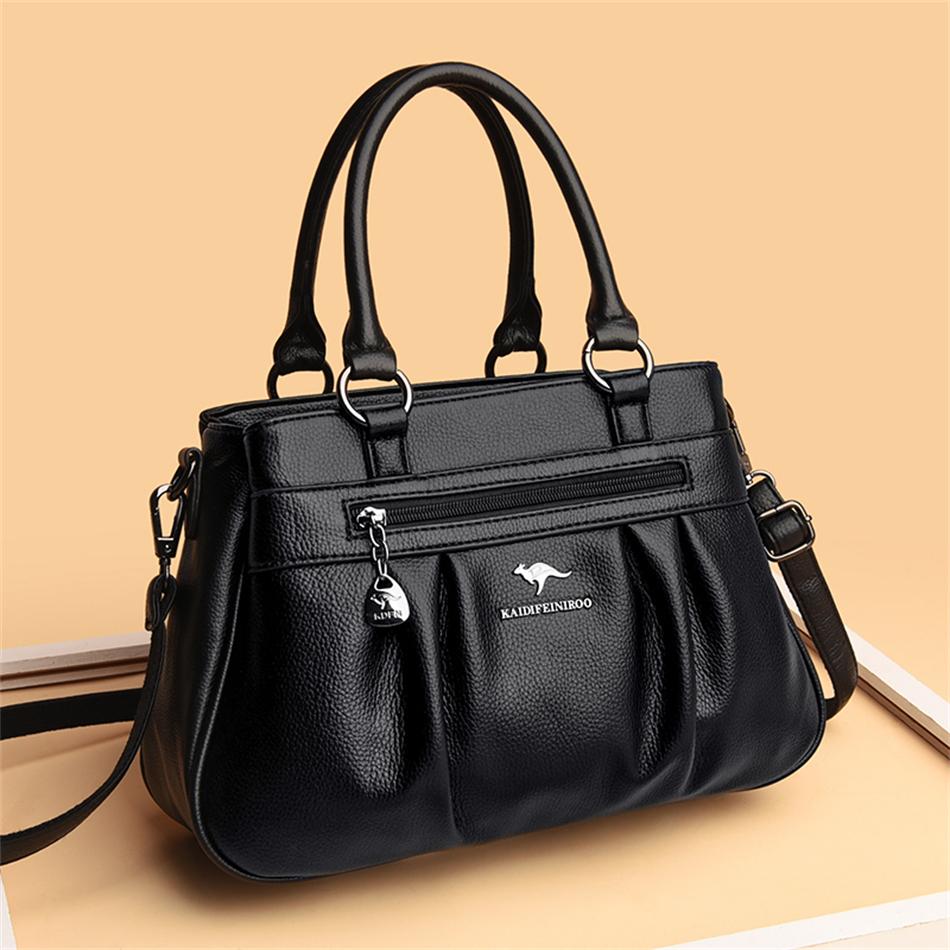 

Vintage Casual Womens Shoulder Bags High Quality Leather 3 Layer Large Capacity Tote Bag 2026 Ladies Designer Messenger Bags чорний