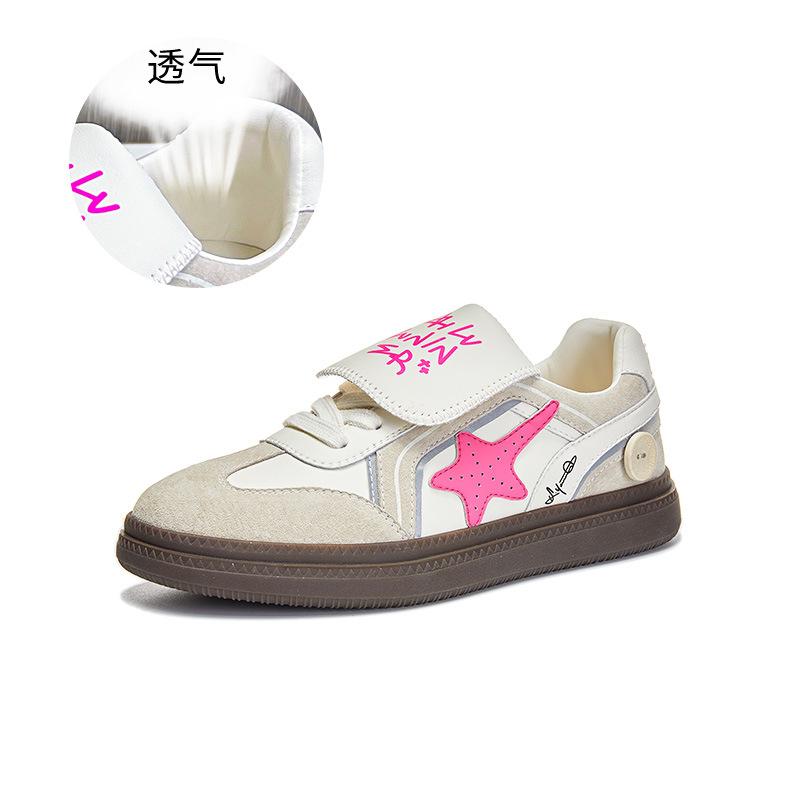 

Leather board shoes 2025 spring and summer new flat-bottomed German training shoes women s flip white shoes women s sports star casual women s shoes 40 бежевий