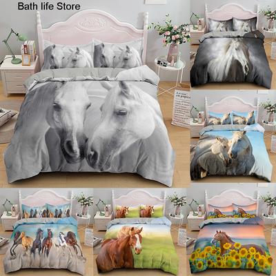 Pferde 3D-gedrucktes Bettwäsche-Set Einzelbett Doppelbett Queen King Bettwäsche Bettdecke Tagesdecke Weiche Leichte Steppdecke Bettwäsche-Set