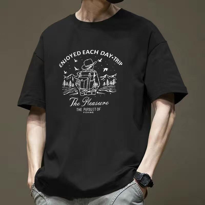 Short Sleeved Men's T-shirt Trendy Brand Heavyweight Pure Cotton 2025 Summer New Men's Clothing Korean Version Men's Loose Casual Top T