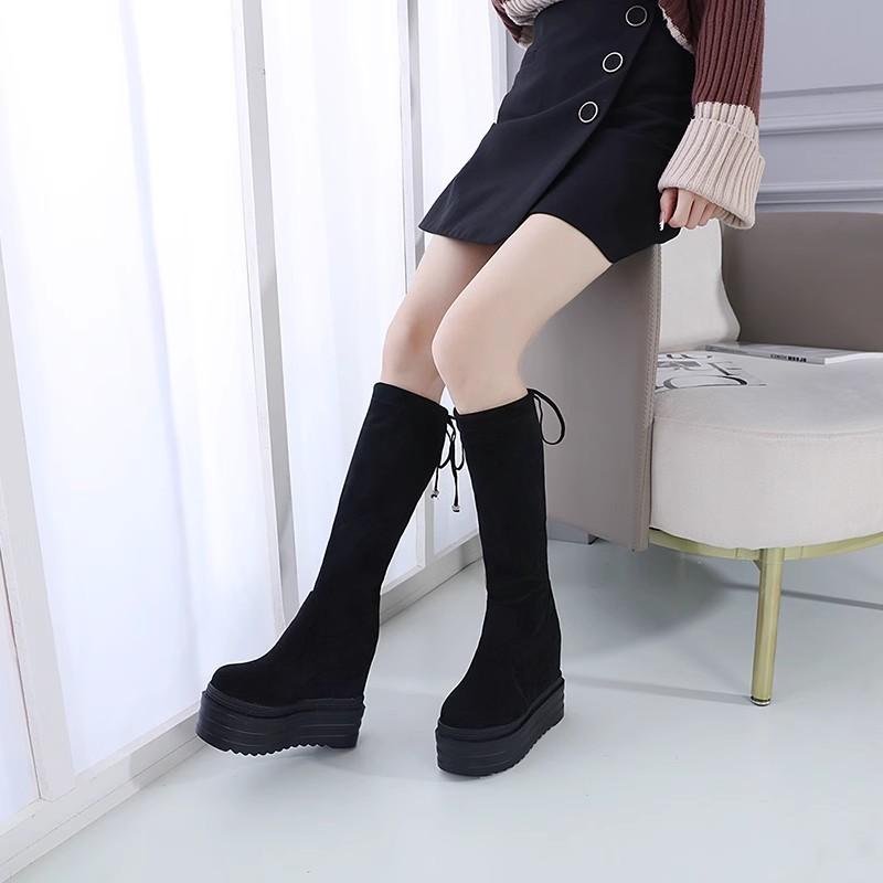 

Fashion Winter Increases Heel Women s Ankle Boots Thick Bottom Wedges 13cm High Heel Platform Shoes Black high Boots Female 34