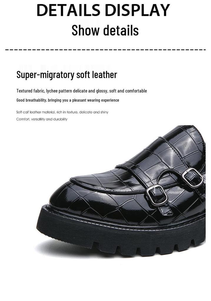 Men's 2023 Patent Leather Double Buckle Loafers with Thick Heel and Sole