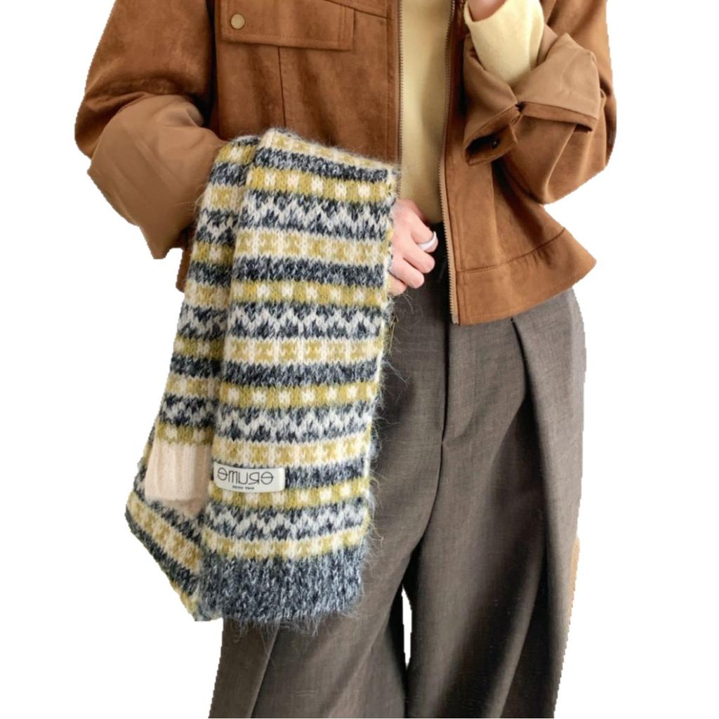 Korean Version of the New Fair Island Jacquard Knitted Scarf Women's Autumn and Winter Warm Student Couple Contrasting Color Atmosphere Scarf