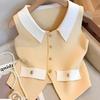 Women Elegant V-Neck Lapel Vest Summer Casual All-Match Chic Tanks Sleeveless Tops
