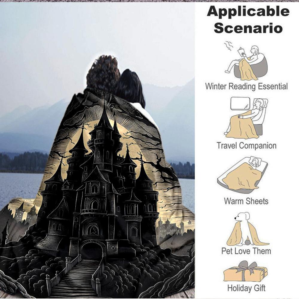 1pc Castle Night Blanket, Lightweight Flannel Throw Blanket for Sofa, Bed, Travel, Camping, Living Room, Office, Couch059