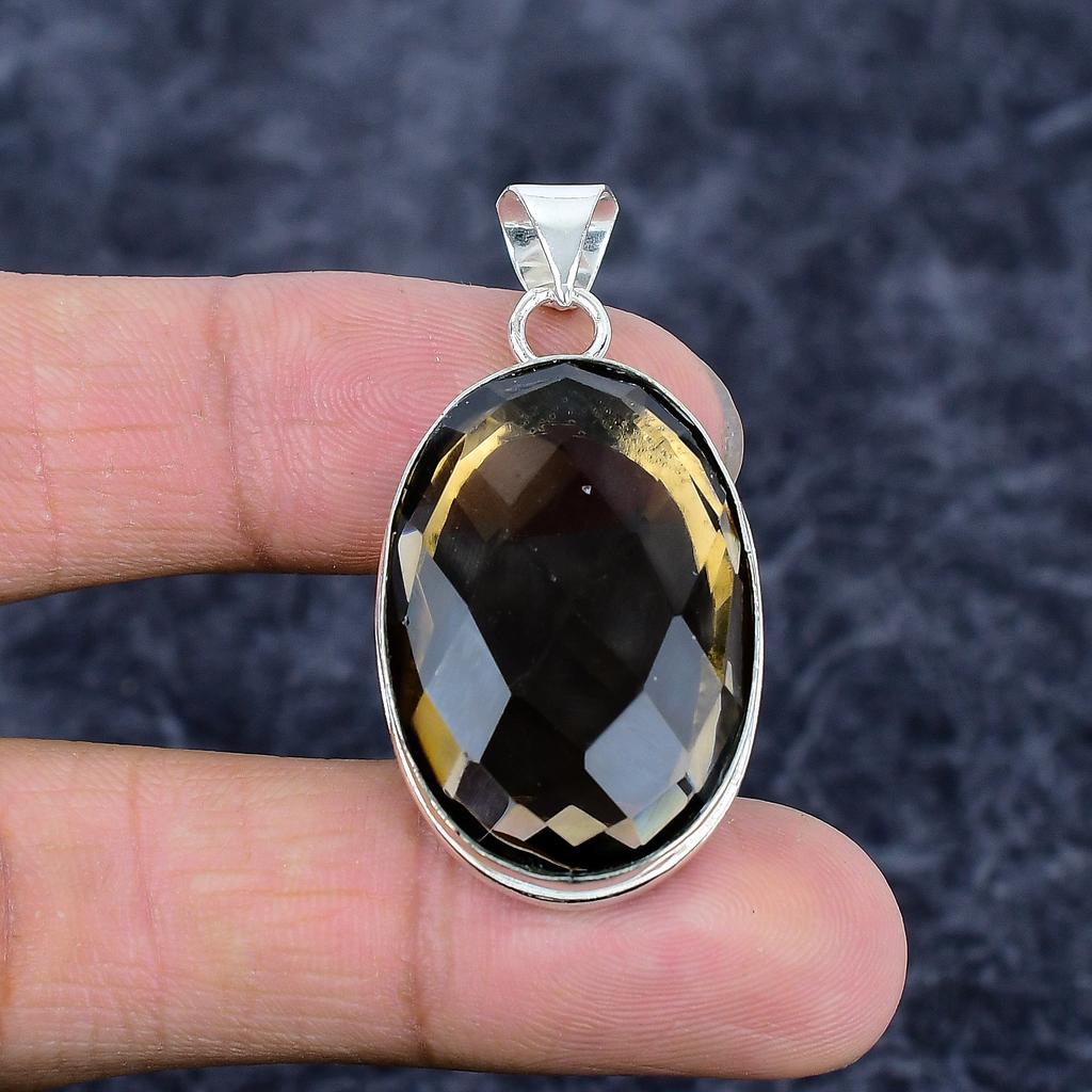 Smoky Topaz Gemstone Handmade 925 Sterling Silver Jewelry Pendant 1.85" M-3255