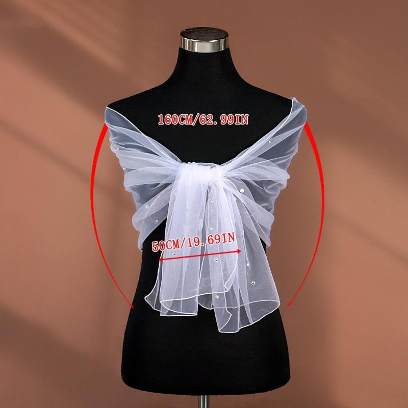 Seethrough Sheer Bridal Veils with Rhinestones Decors for Outdoor and Indoor Event Bride Shawl Wrap for Wedding Dresses