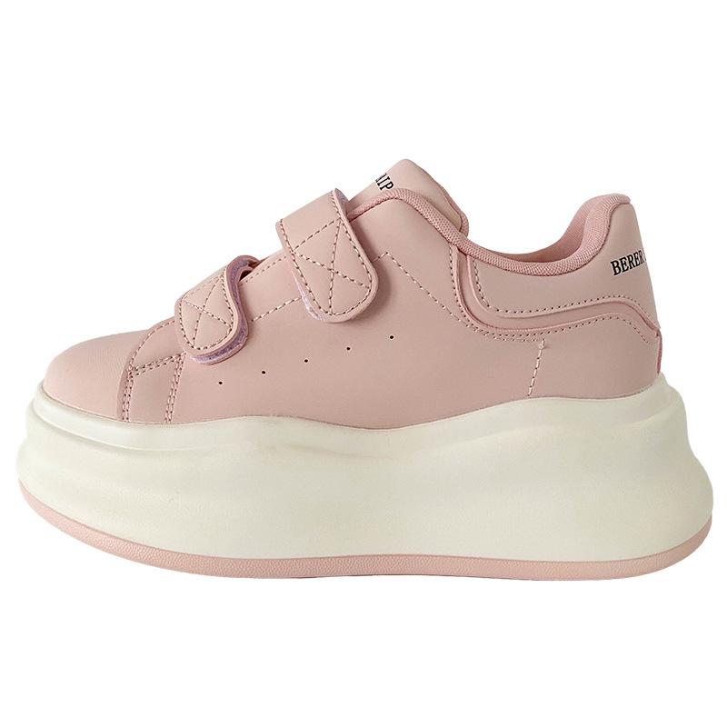 

LZ6089 latex insole/Velcro platform white shoes women s shoes 2025 new leather surface explosion heightening board shoes 40 рожевий