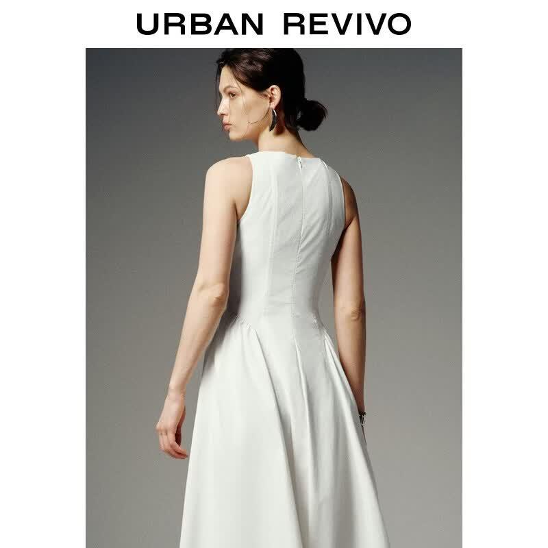 UR Women's Pleated Sleeveless Round Neck Dress