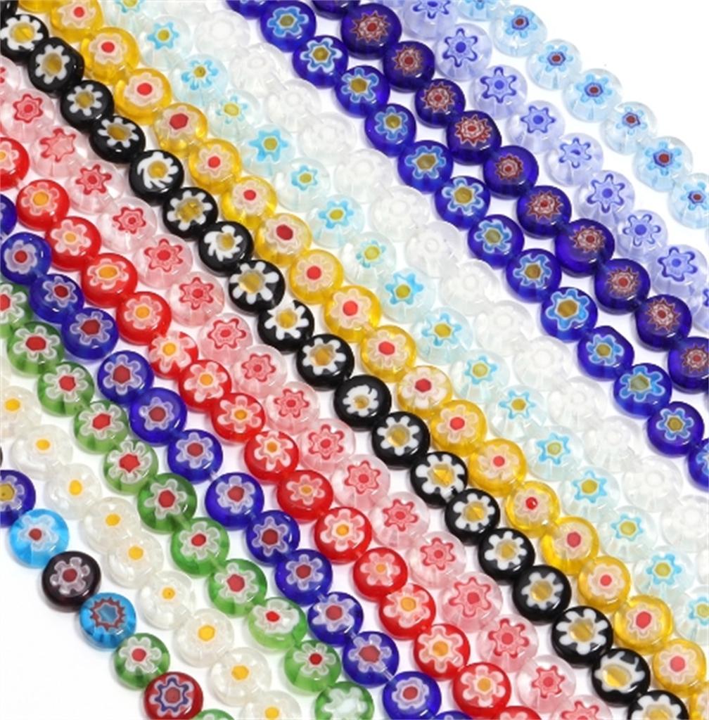 TX24 6/8mm Glass Beads Color Flat Sweet Round Mixed Porcelain Handmade Bracelet Flower Beads Used DIY Accessories Accessory