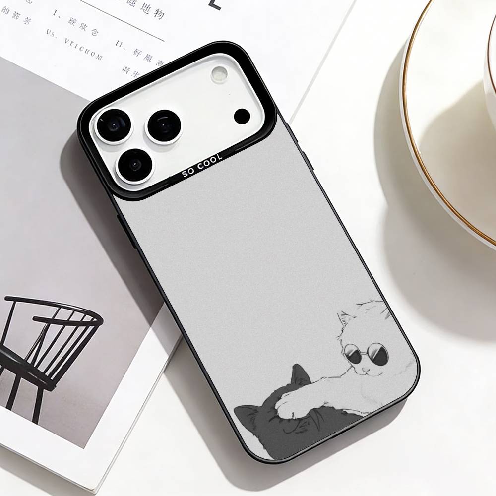 Cute Cat Art Prints Phone Case For iPhone17,16,15,14,13,12,Pro Max Black Colorful Phone Case