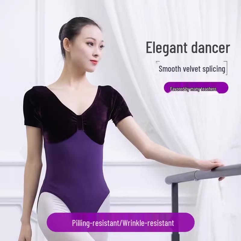 

Ballet Dance Cotton & Velvet Short Sleeve Leotard for Gymnastics & Modern Dance M