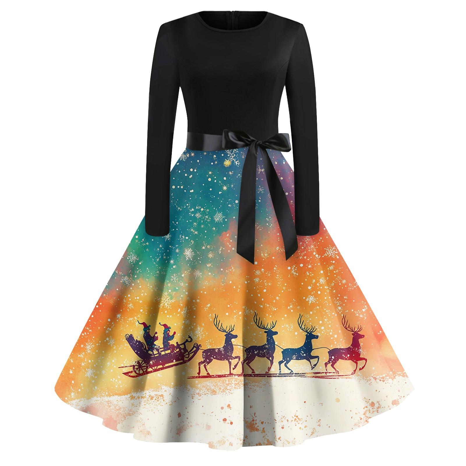 

Женские рождественские принты с длинным рукавом и круглым вырезом больших размеров вечерние выпускные платья XL шафрановый