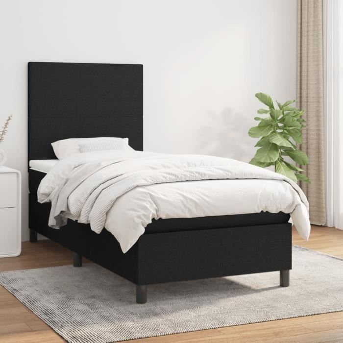 3141587 vidaXL Lit à sommier tapissier avec matelas Noir 90x200 cm Tissu