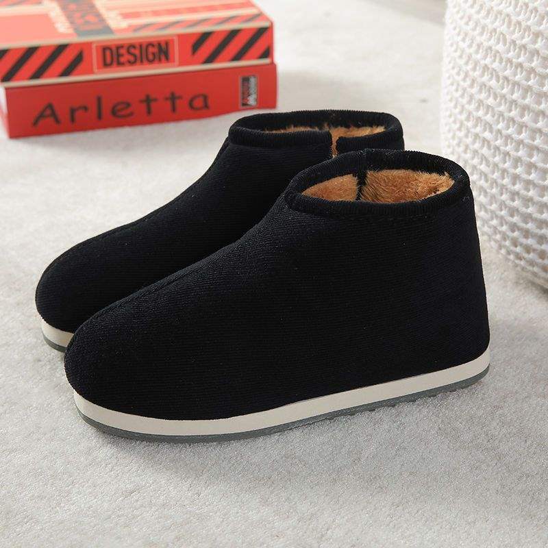 

Winter cotton shoes women s bags heel thick sole non-slip warm velvet thickened postpartum home confinement shoes home elderly feet wide and feet big shot two sizes larger чёрный